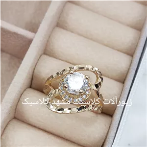 انگشتر زنانه طلا روس نگین برجسته تک نگین شیک و خاص زیبا  