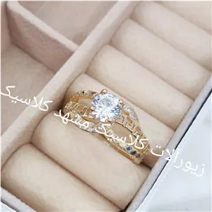 انگشتر زنانه طلا روس تراش تک نگین برجسته  