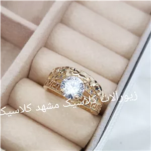 انگشتر زنانه طلا روس نگین برجسته تک نگین شیک و خاص تراش 