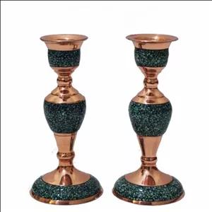 شمعدان فیروزه کوبی 20 سانتی پک دو عددی صنایع دستی سایروس شمعدان مس و فیروزه کوبی نیشابور 