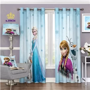 پرده اتاق خواب دو قواره پانچ آماده طرح آنا و السا کد S10426