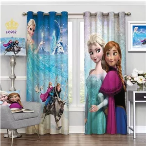پرده اتاق خواب کودک دخترانه دو قواره پانچ طرح کارتونی آلسا و آنا کد S6982