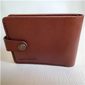 کیف پول تاشو چرم طبیعی بزی دستدوز قهوه ای روشن