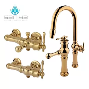 شیرآلات سانیا ست شیرآلات مدل مینا با روشویی کوتاه و حمام تنه کنار طلایی با ضمانت 60 ماهه 