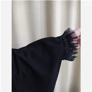 چادر عبا جده  آستین تور دانتل  چادر عبایی عربی اصیل جنس چادر مشکی مچ دار کرپ حریر اسود ایرانی با کیفیت 