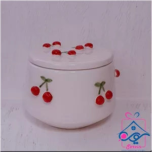 قندان دست ساز سرامیکی درب دار طرح گیلاس