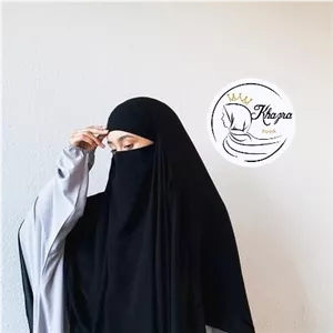 روسری پوشیه دار مشکی اربعین و محرم مقنعه مشکی خیمار خمار روسری کرپ حریر فرانسوی 