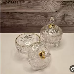 قندان پریما  خورشیدی اصل پایه دار لب طلای تراش خورده کریستال 