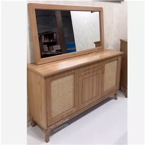 آینه کنسول حصیری چوبی راش 