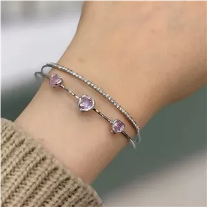 دستبند النگویی و بنگل زنانه طرح جواهری طرح دو لاین نگین قلب تنوع طرح رنگ ثابت کد gy
