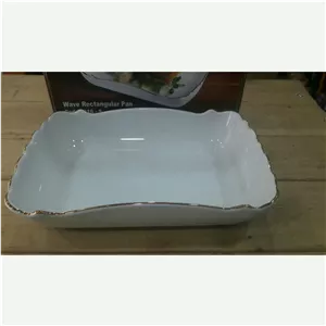 تابه مستطیل گود موج چینی آراد انگشتی لب طلا لمون جهت سرو پذیرایی در مجالس و مهمانیهای خاص قابلیت فر