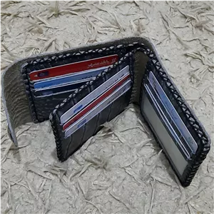 کیف پول جیبی مردانه چرم طبیعی طوسی پوست ماری