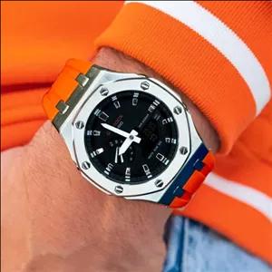 ساعت  مچی جی شاک GA2100 قاب فلزی نارنجی. سوپر کوالیتی  بند ap (جیشاک ) مستر کوالیتی. تنظیم با پایتخت کشورها،اتولایت دار