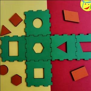 شابلون چوبی اشکال هندسی و مکعب گسترده آریومنطبق بر کتاب ریاضی ابتدایی (دانش آموزی)