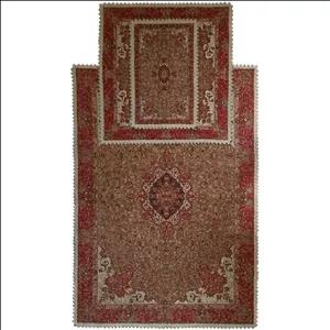 سجاده و جانماز ترمه ابریشم کد TRSAJJA5 نفیس رنگ کرم آستر شکلاتی لبه یراق دوزی