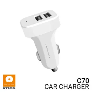 شارژر فندکی دبلیو یو دبلیو کد C70 دارای دو خروجی شارژ سریع و