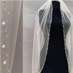 تور سر عروس کار دست مروارید و سنگ