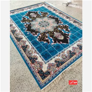 فرش ماشینی 9متری  500شانه بی سی اف،هیوا آبی، فرش قیمت مناسب، فرش عروس 