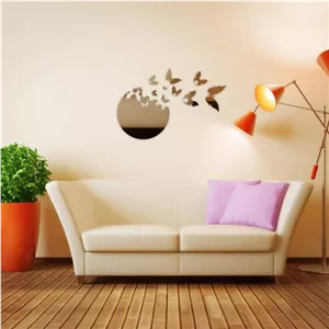 آینه دکوراتیو مولتی استایل طرح پرواز پروانه، در دو رنگ طلایی و نقره ای، سایز 40 سانت