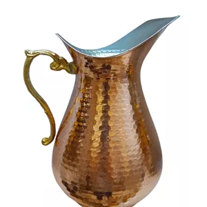 armaghan پارچ مسی دسته برنجی کمر باریک نانو 1 (طرح چکشی - لبه مرغابی) gifts