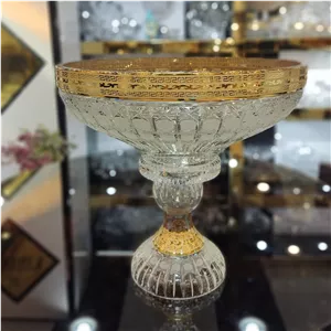 میوه خوری کریستال بوهمیا طلایی قدح 14 طرح رومی  (پس کرایه) 