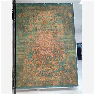 فرش ماشینی 9متری 1200شانه کلاریس گل نارنجی فرش سرای کاشان 