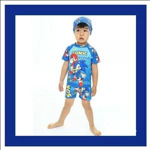 مایو 3 تیکه طرح SONIC  . بلوز  . شورتک  . کلاه  . سایز 2  سال تا 10  سال 
