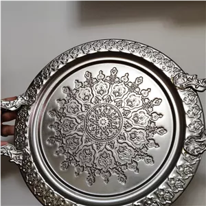 سینی گرد طرح پیوتر رنگ نقره ایی