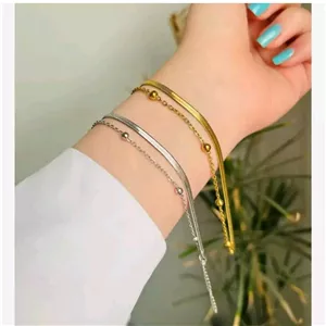 دستبند استیل زنانه دو ردیفه ماری و خلخال