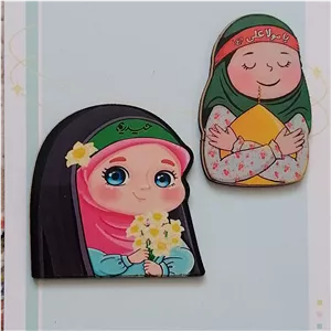 پیکسل سنجاق سینه بج سینه چوبی دخترانه کودکانه غدیری طرح غدیر مولاعلی بسته 10 عددی 