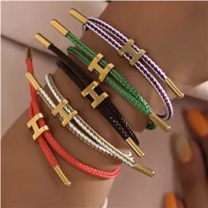 دستبند کنفی دخترانه و زنانه طرح هرمس Hermes رنگی در تنوع رنگ کد tj (پس کرایه)