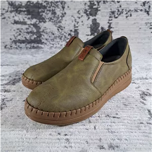 کفش طبی زنانه دست دوز مدل آرس رنگ زیتونی(همراه کفی طبی و پد خارپاشنه)