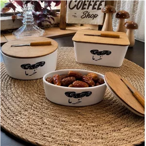 خرما خوری سرامیکی در چوبی چنگال دار مدل بیضی
