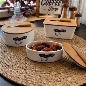 خرما خوری سرامیکی در چوبی مدل گرد