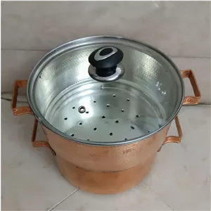 قابلمه و بخار پز مسی با درب شیشه ای کد 740