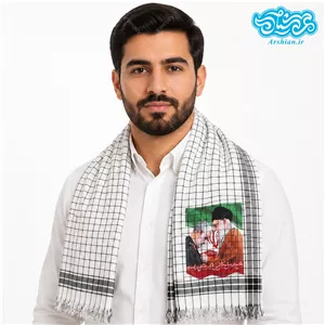 چفیه شالی باطرح پرچم حاج قاسم سلیمانی و شهید آیت الله سید علی خامنه ای