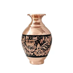گلدان مسی الماس تراش مدل خمره ای ارتفاع 15
