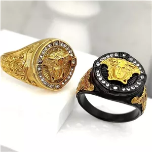 انگشتر استیل مردانه طرح ورساچ Versace نگین دار رنگ ثابت و ضد حساسیت کد mp (پس کرایه)