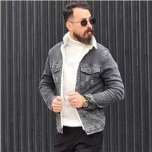 کت جین خزدار مردانه یا کاپشن خزدار  تک سایز پارچه ترک تمام کش