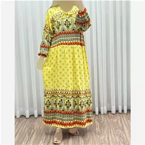 پیراهن زنانه نخی حاشیه دار مدل آیدا فری سایز