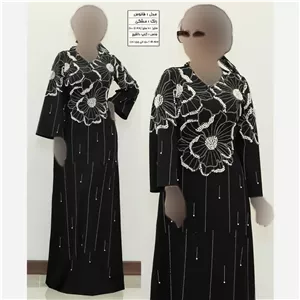 پیراهن ماکسی زنانه مجلسی بیگ سایز کرپ دالقیچ مشکی نگیندار و مروارید دوزی شده