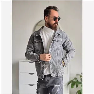 کت جین مردانه پارچه ترک رنگ طوسی تمام کش و قواره دار سایز M تا XXL