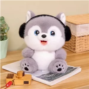 عروسک مدل سگ هاسکی هدفون دار کد JIM110 ارتفاع 28 سانتی‌متر