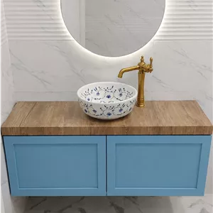 کابینت روشویی آبی کلاسیک با کاسه طرح‌دار  آرکامن-R120