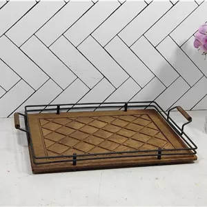 سینی مستطیل کف چوب و فلز مشکی نگین صنعت