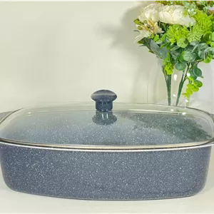 تابه مرغ خوری گرانیتی لاوان مدل تیتان طوسی دو دسته درب پیرکس