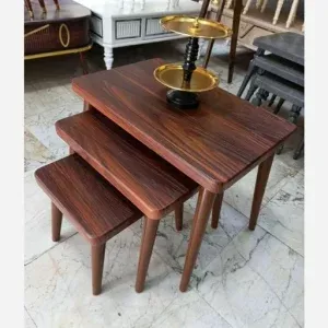 میز عسلی مدل بونل R مجموعه 3 عددی قهوه ای تیره دکوبازار مدل 737119