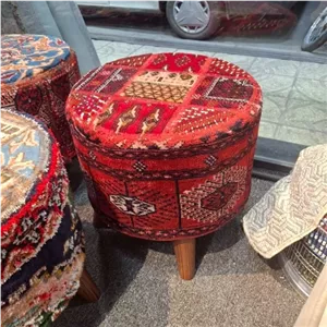پاف تکنفره گرد روکش فرش دستبافت فیلبند شاپ مدل 803119