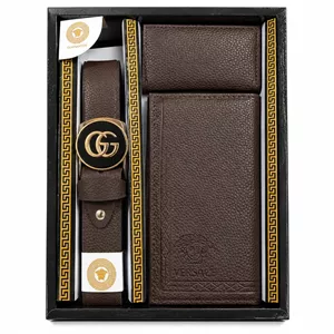 کیف پول ست مردانه چرم طرح ورساچه (شامل کمربند، کیف کتی و جاکارتی)