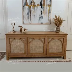 میزکنسول چوبی حصیری بلوط کلاسیک مبلمان اورلین مدل 929047